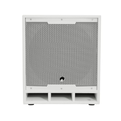 Coluna acústica branca com grelha perfurada hexagonal