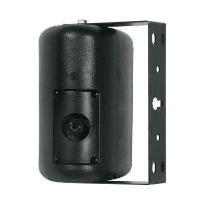 Dispositivo preto cilíndrico com lente e suporte metálico