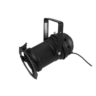 Spot de luz preto com suporte e cabo em fundo branco