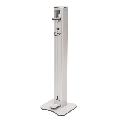 Coluna dispensadora de álcool gel branca com base e pedal