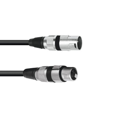 Cabo com conectores XLR preto e prateado em fundo branco