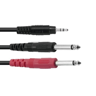 Cabo de áudio com conectores jack 3,5 mm preto e jack 6,35 mm preto e vermelho