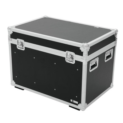 caixa de transporte retangular preto com reforços alumínio prateado e trancas