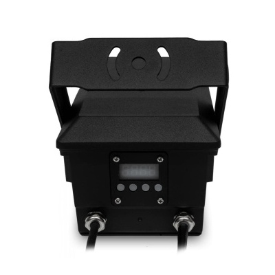 Projetor de luz LED preto com visor digital e botões