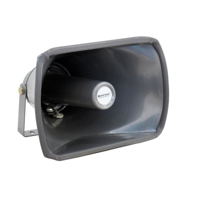 Corneta negra cónica com estrutura metálica de fixação