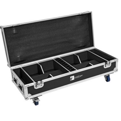 Caixa transportadora preta com divisórias interiores e rodas