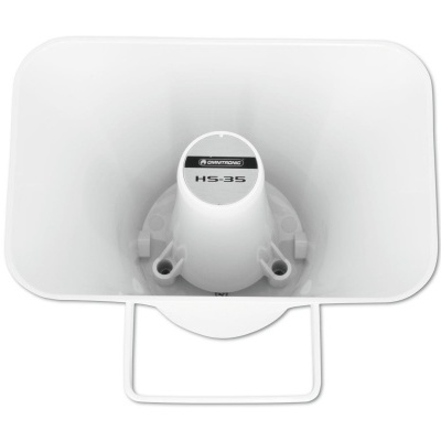 Altifalante branco em forma de megafone com etiqueta APPLAUD HS-35