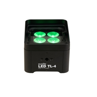 Dispositivo LED preto com quatro luzes verdes no topo e inscrição frontal eurolite LED TL-4