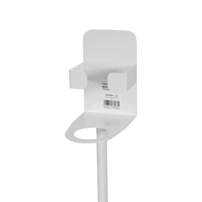 Suporte plástico branco com base circular e compartimento quadrado