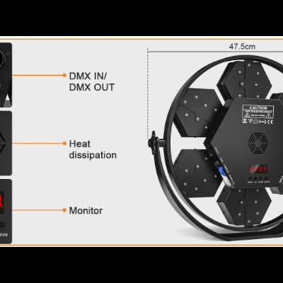 Luz LED preta para eventos com monitor digital e entradas DMX