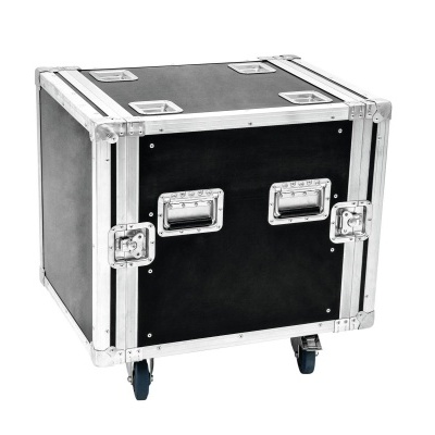 Mala de transporte preta com estrutura metálica e rodas