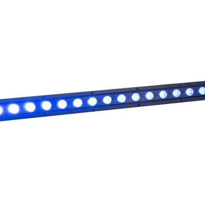 Barra de luz LED azul com estrutura preta e suporte