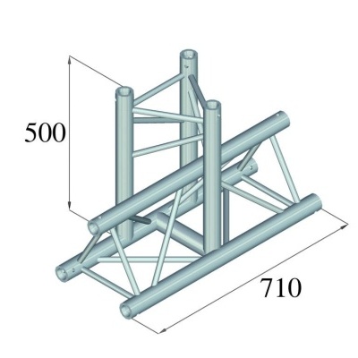 Estrutura metálica tubular triangular prateada com dimensões