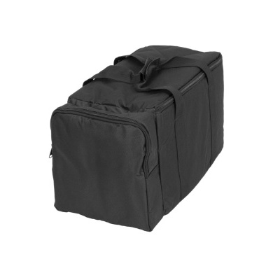 Mala preta com divisórias e fechos de correr em fundo branco