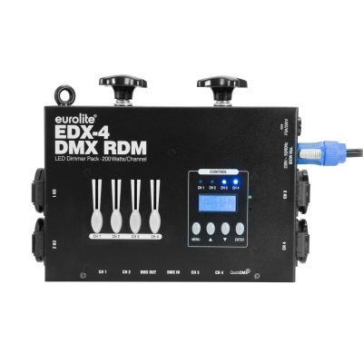 Controlador de luz DMX Eurolite EDX-4 DMX RDM preto com botões e LED digital