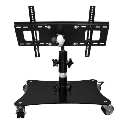 Suporte móvel para televisão em metal preto com rodas