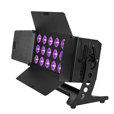 Refletor LED preto com 16 LEDs roxos e abas ajustáveis