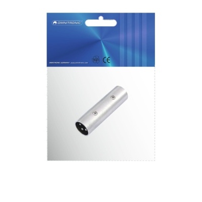 Extensão de conetor metálico prateado em embalagem blister com cartão azul e branco