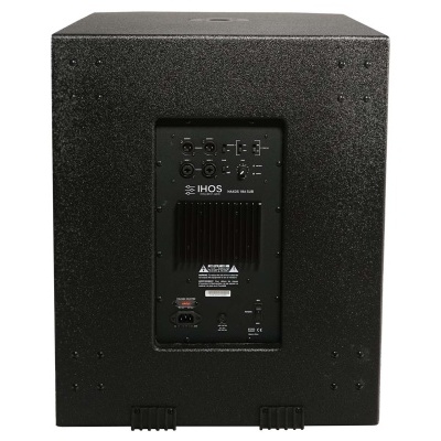 Coluna de som preta com painel traseiro detalhado