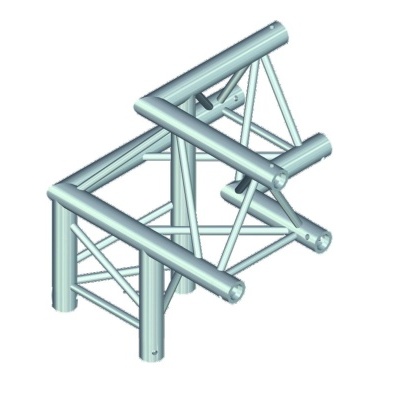 Estrutura metálica tubular em formato de treliça prateada