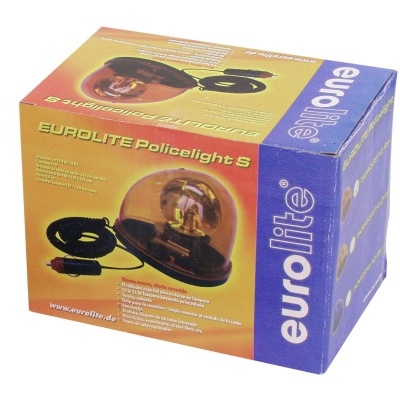 Caixa do Eurolite Policelight S com imagem da luz de aviso circular laranja e cabo preto