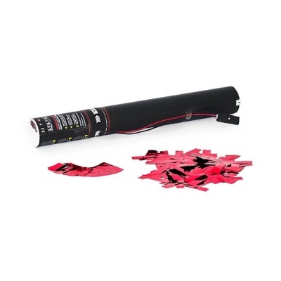 Tubo preto de confetti com confetti vermelho espalhado