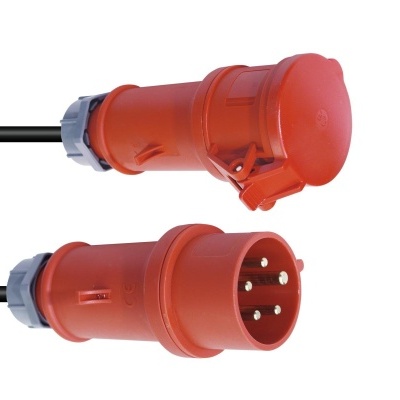 Cabo elétrico com conetores industriais vermelhos