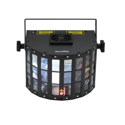 Luz de palco preta da marca eurolite com grelha frontal e ventoinha superior