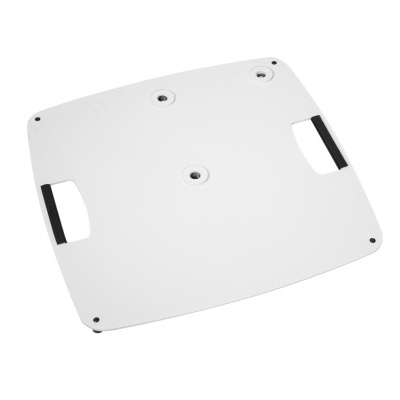 Base quadrada branca com orifícios e alças pretas