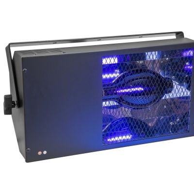 Sistema de luz metálico com LEDs azuis e grelha frontal em malha