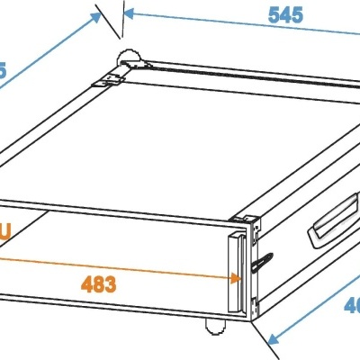 Desenho técnico de rack para equipamentos eletrónicos com medidas dimensionais
