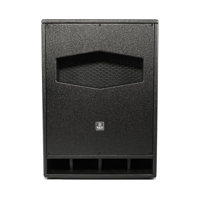 Coluna de som amplificada preta com grelha hexagonal e logotipo JBL