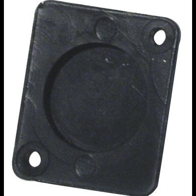 Tapa quadrada preta com orifícios e reentrância circular