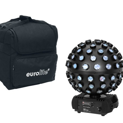 Luz de discoteca esférica preta e bolsa de transporte com logotipo eurolite