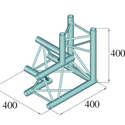 Estrutura metálica tridimensional azul claro com tubos e ligações triangulares