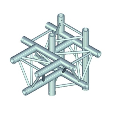 Estrutura truss metálica prateada com tubos cilíndricos