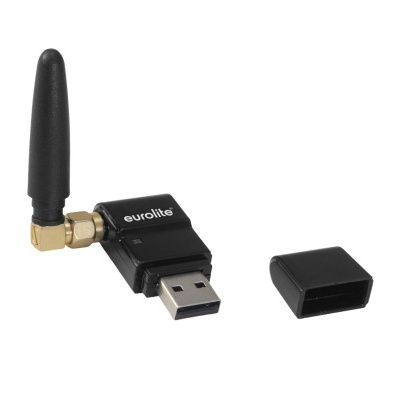 Adaptador USB preto com antena destacável e tampa removível