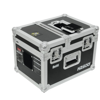 Mala de transporte preta com fechos metálicos e texto 'Antari HZ500T'