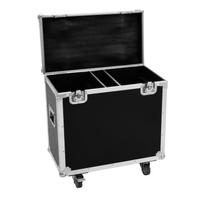 Caixa de transporte preta com rodas e interior dividido