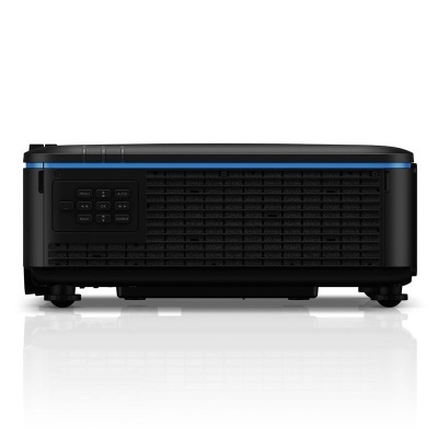Projetor preto com detalhe azul e botões laterais