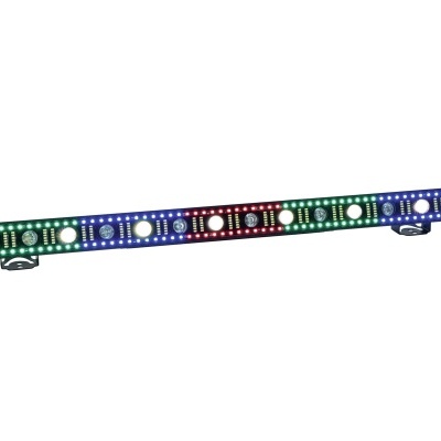 Barra de luz LED colorida com suportes pretos, fundo branco