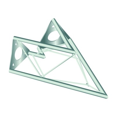 Suporte triangular metálico prateado com orifícios para parafusos