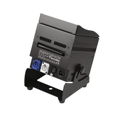 Equipamento eletrónico preto com suportes e conectores coloridos