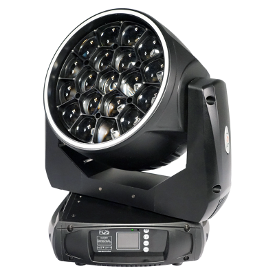 Holofote móvel profissional preto com várias lentes e visor digital