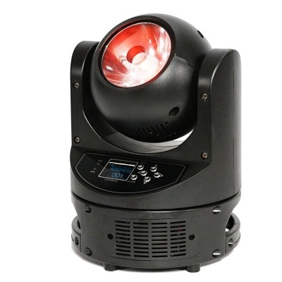 Luz de efeito móvel preta com lente vermelha em fundo branco