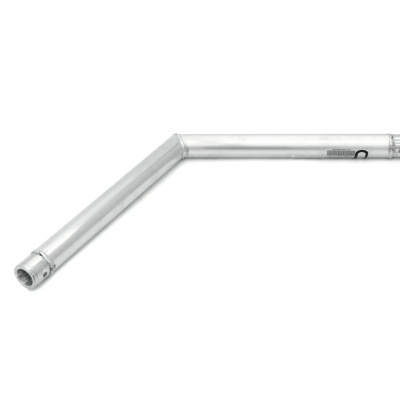 Tubo metálico angular prateado com roscas nas extremidades