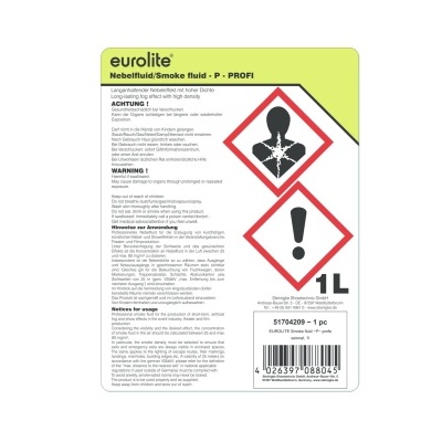 Etiqueta do produto Eurolite Nebelfluid/Smoke fluid - P - PROFI com pictogramas de perigo e texto informativo