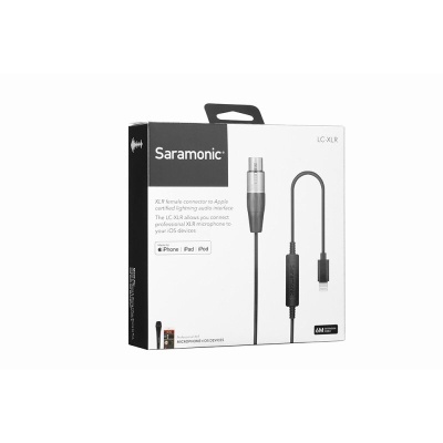 Adaptador Saramonic XLR para Apple Lightning preto e branco