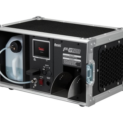 Máquina profissional com frasco e painel frontal preto e estrutura metálica prateada