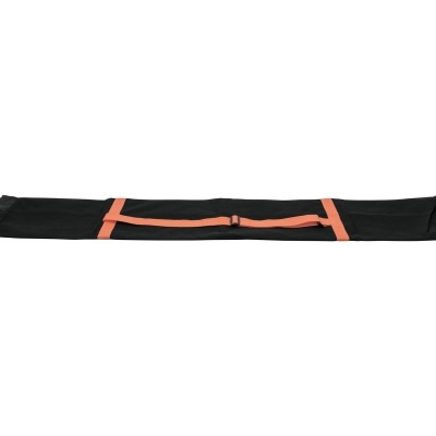 Mala preta comprida com alças laranja para transporte